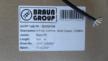 UTP kábel CAT6 fali, kültéri, Braun Group PE