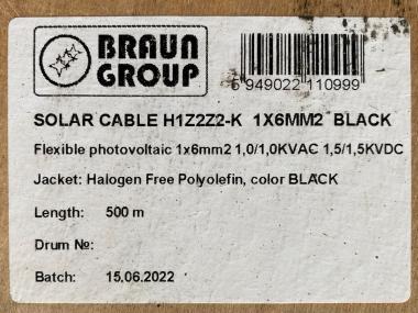 Braun Group 1500V DC 6.0mm2 fekete szolár vezeték