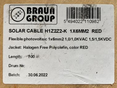 Braun Group 1500V DC 6.0mm2 piros szolár vezeték